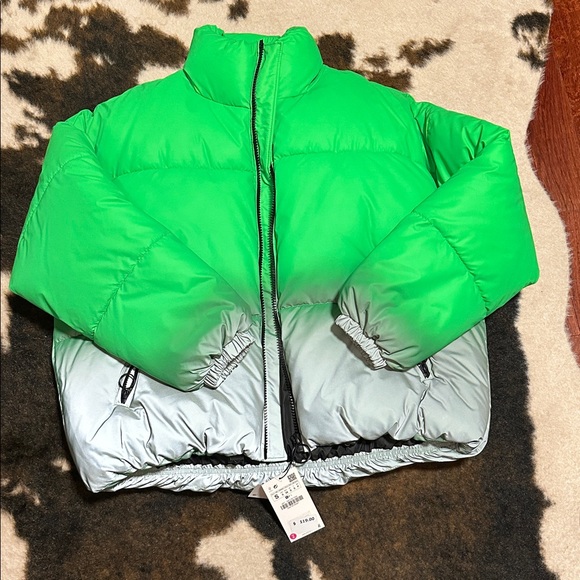 Zara Green Gradient Men's Puffer Jacket - Picture 3 of 4